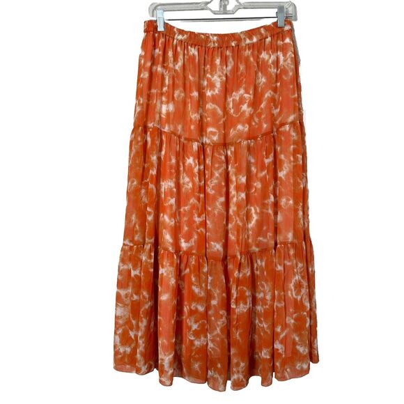 Tie Dye Boho Skirt Ruffle Midi Skirts A-Line Orange Louis Dell'Olio Size M - Picture 2 of 12